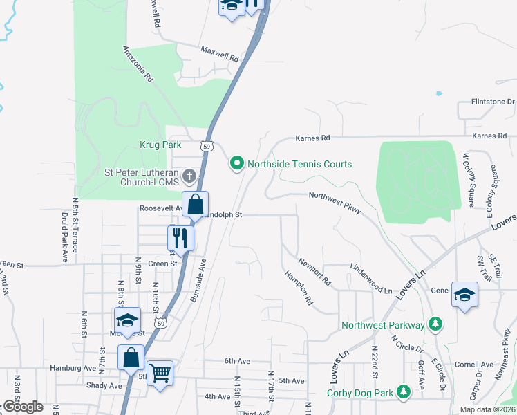 map of restaurants, bars, coffee shops, grocery stores, and more near 3517 Ferndale Avenue in Saint Joseph