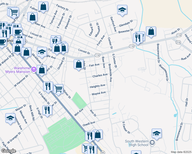 map of restaurants, bars, coffee shops, grocery stores, and more near 125 Charles Avenue in Hanover