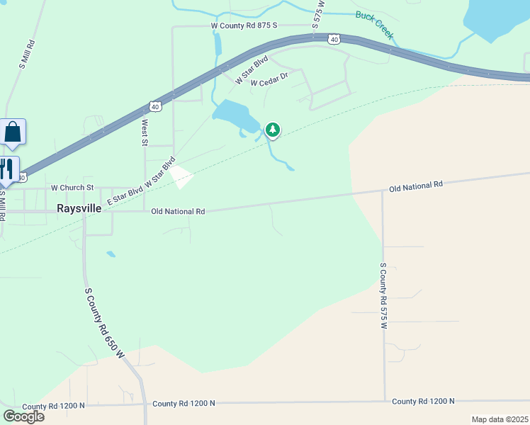 map of restaurants, bars, coffee shops, grocery stores, and more near 6061 Old National Road in Knightstown