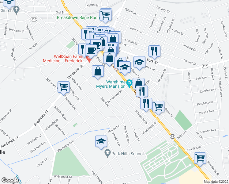 map of restaurants, bars, coffee shops, grocery stores, and more near 238 Centennial Avenue in Hanover