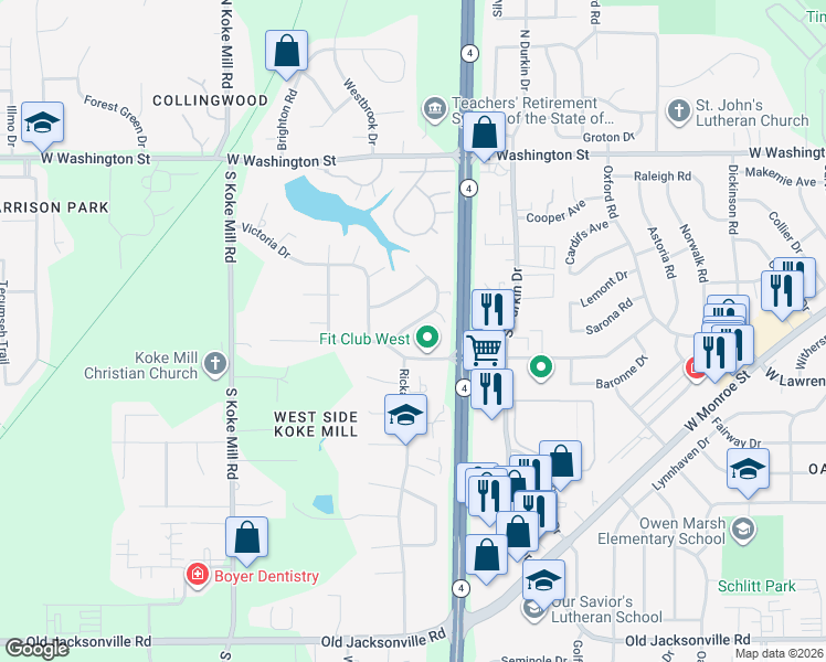 map of restaurants, bars, coffee shops, grocery stores, and more near 2820 Brandywine Road in Springfield