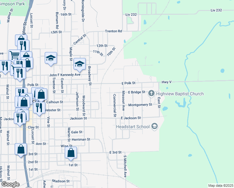 map of restaurants, bars, coffee shops, grocery stores, and more near 3-99 E Bridge St in Chillicothe