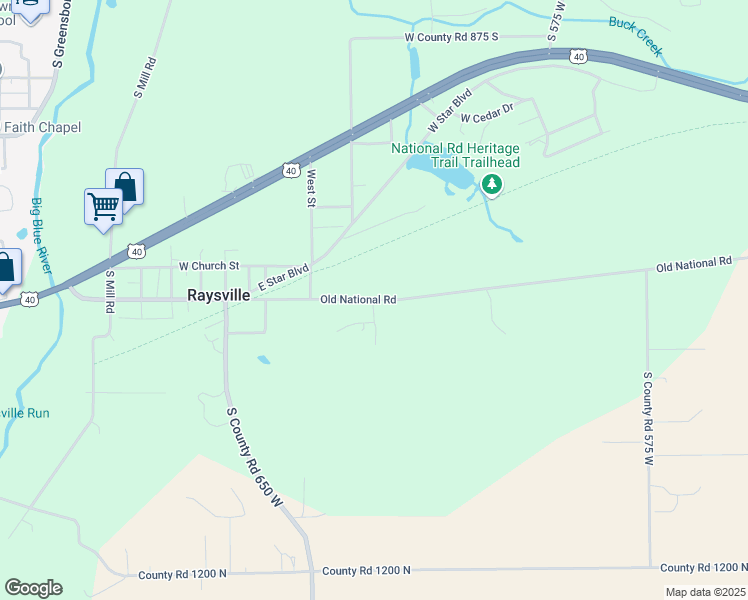 map of restaurants, bars, coffee shops, grocery stores, and more near 8149 Old US Highway 40 in Knightstown