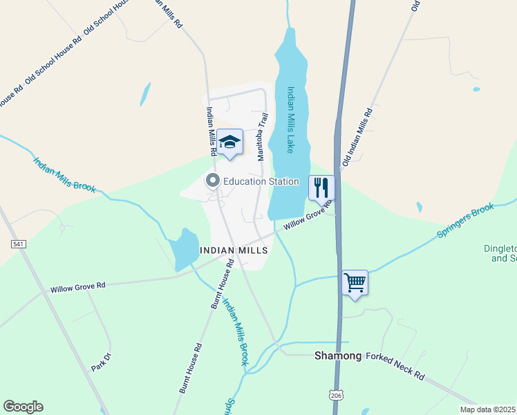 map of restaurants, bars, coffee shops, grocery stores, and more near 14 Manitoba Trail in Shamong