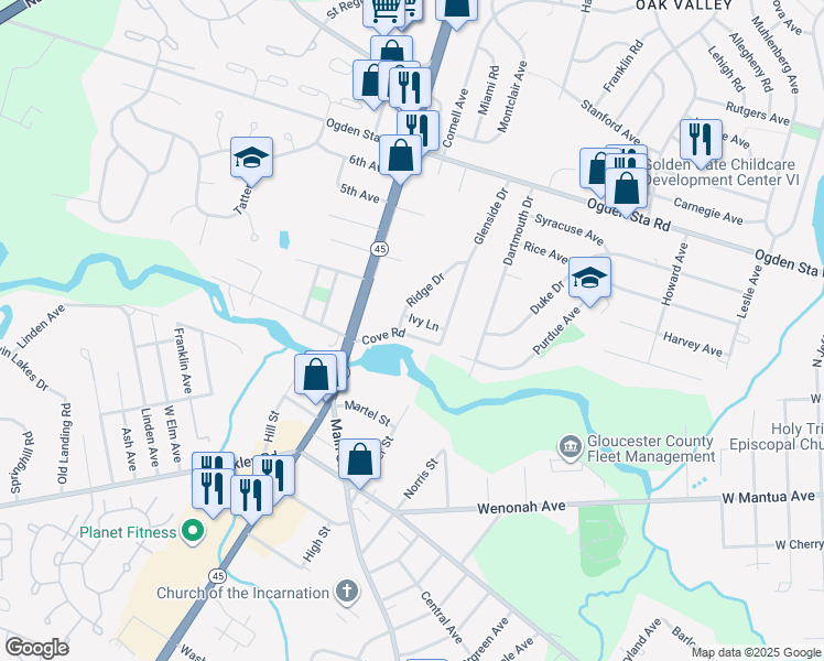 map of restaurants, bars, coffee shops, grocery stores, and more near 117 Ivy Lane in Deptford
