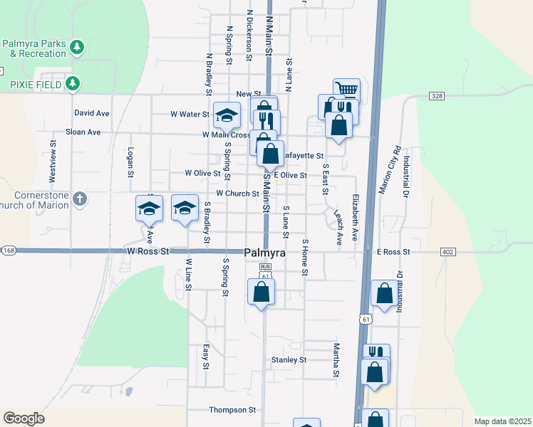 map of restaurants, bars, coffee shops, grocery stores, and more near West Hamilton Street in Palmyra