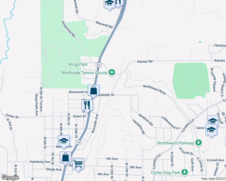 map of restaurants, bars, coffee shops, grocery stores, and more near Ferndale Avenue in Saint Joseph