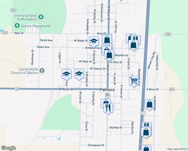 map of restaurants, bars, coffee shops, grocery stores, and more near West Hamilton Street in Palmyra
