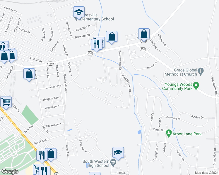 map of restaurants, bars, coffee shops, grocery stores, and more near 31 Meadowview Drive in Hanover