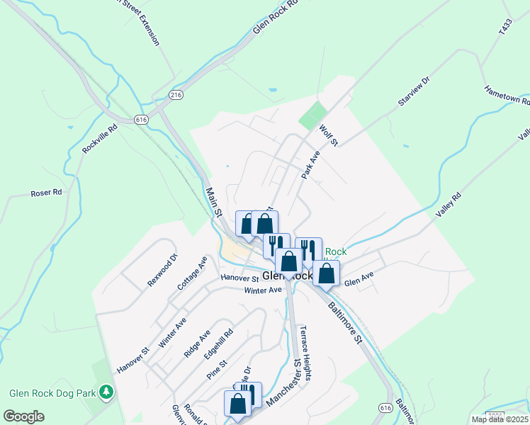 map of restaurants, bars, coffee shops, grocery stores, and more near 30 Church Street in Glen Rock