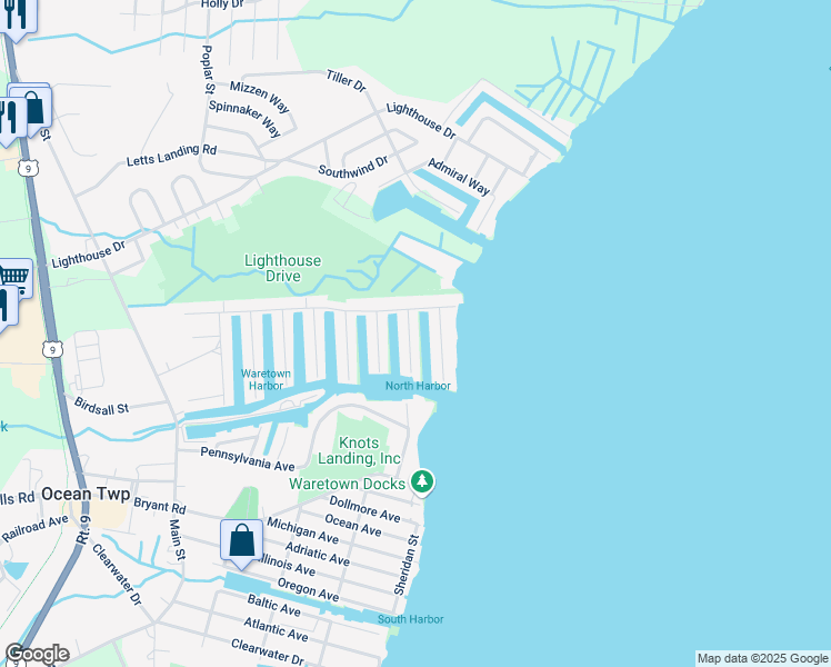 map of restaurants, bars, coffee shops, grocery stores, and more near 3 Jolly Roger Way in Ocean Township