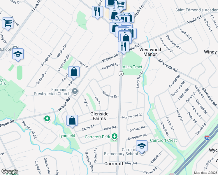 map of restaurants, bars, coffee shops, grocery stores, and more near 148 Marcella Road in Wilmington