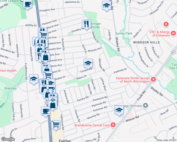 map of restaurants, bars, coffee shops, grocery stores, and more near in Wilmington