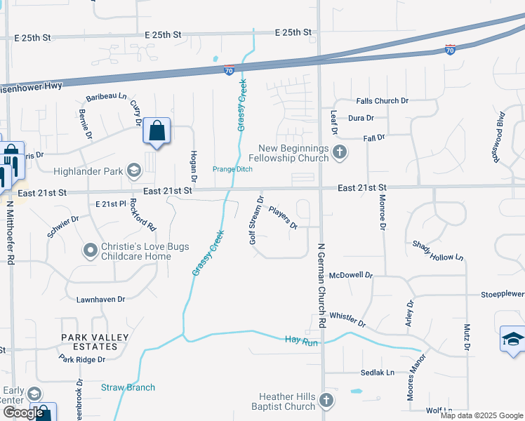 map of restaurants, bars, coffee shops, grocery stores, and more near 10819 Players Drive in Indianapolis