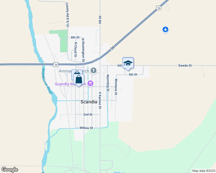 map of restaurants, bars, coffee shops, grocery stores, and more near 401 Wyoming Street in Scandia