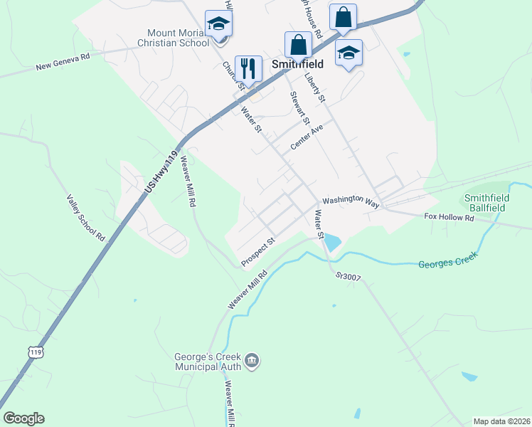 map of restaurants, bars, coffee shops, grocery stores, and more near 42 Highland Avenue in Smithfield