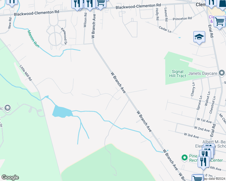 map of restaurants, bars, coffee shops, grocery stores, and more near 206 Grasmur Turn in Pine Hill