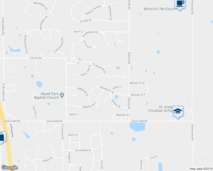 map of restaurants, bars, coffee shops, grocery stores, and more near 4803 Wilshire Drive North in Saint Joseph
