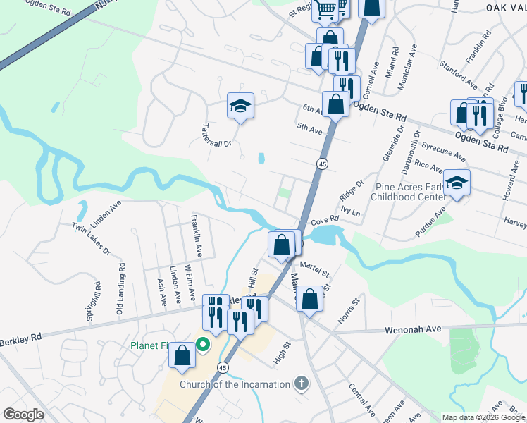 map of restaurants, bars, coffee shops, grocery stores, and more near 27 1st Avenue in Runnemede