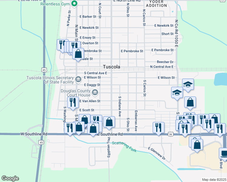 map of restaurants, bars, coffee shops, grocery stores, and more near 307 South Niles Avenue in Tuscola