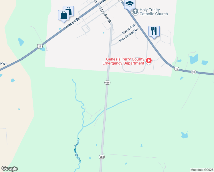 map of restaurants, bars, coffee shops, grocery stores, and more near 7105 Ohio 668 in Somerset