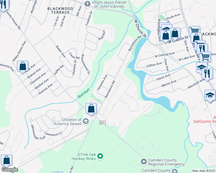 map of restaurants, bars, coffee shops, grocery stores, and more near 2046 Barnsboro Road in Washington Township