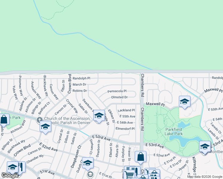 map of restaurants, bars, coffee shops, grocery stores, and more near 14911 Pensacola Place in Denver