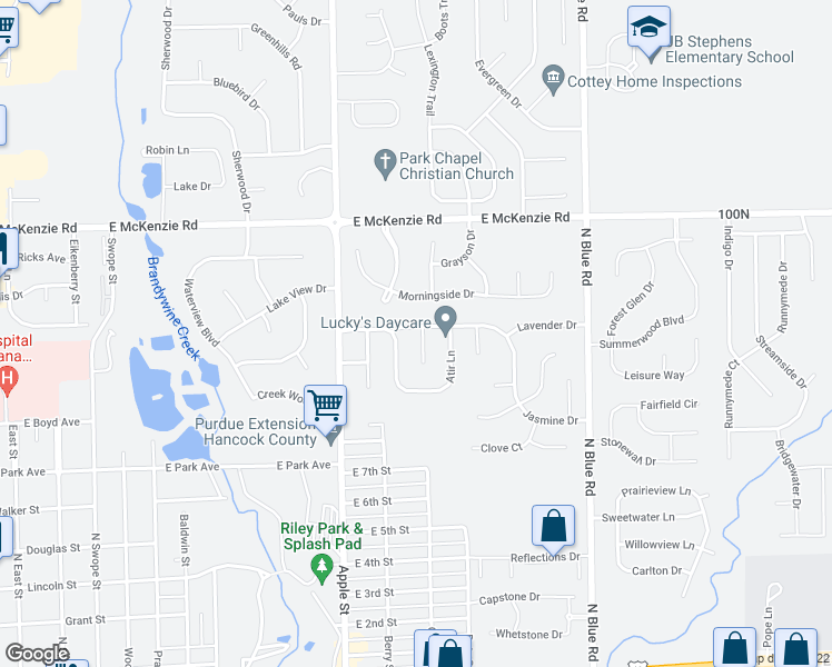 map of restaurants, bars, coffee shops, grocery stores, and more near 996 Ariel Way in Greenfield
