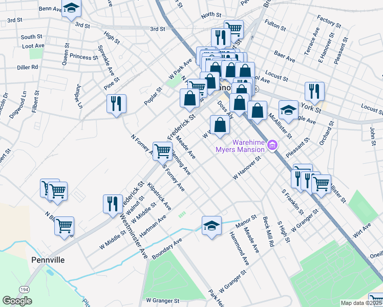 map of restaurants, bars, coffee shops, grocery stores, and more near 130 Meade Avenue in Hanover
