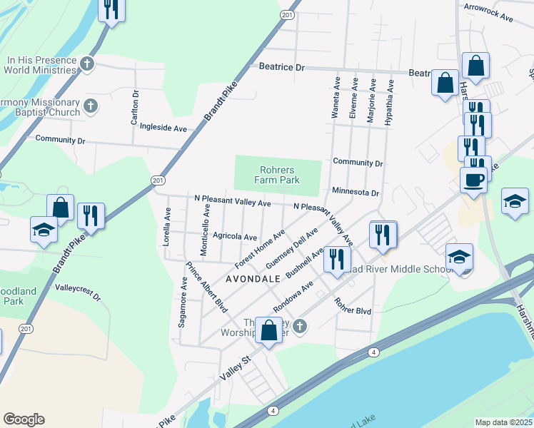 map of restaurants, bars, coffee shops, grocery stores, and more near 648 Aspen Avenue in Dayton