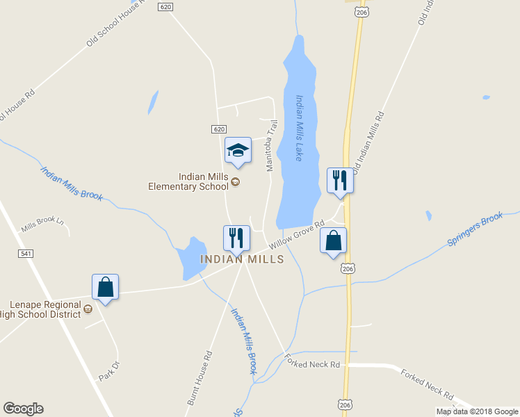 map of restaurants, bars, coffee shops, grocery stores, and more near 14 Manitoba Trail in Shamong
