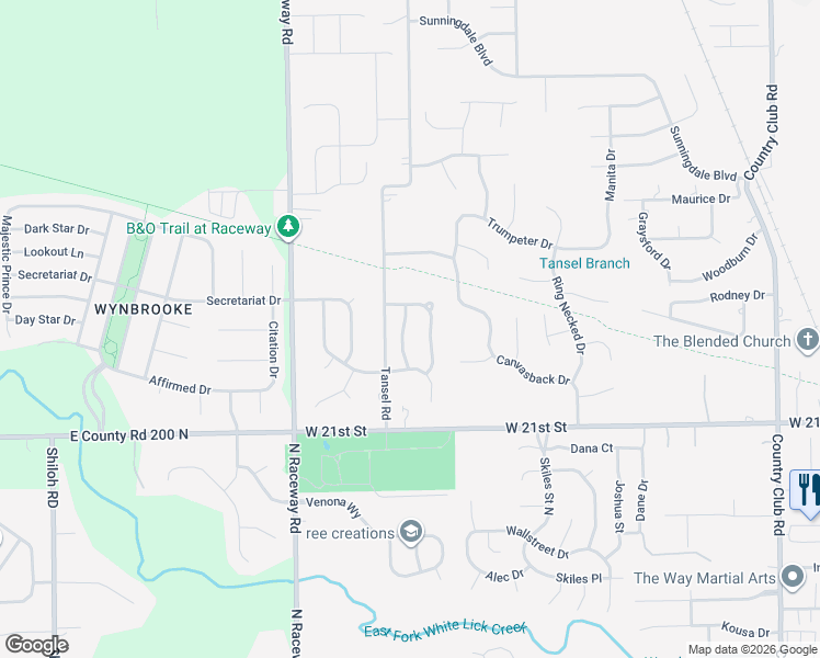 map of restaurants, bars, coffee shops, grocery stores, and more near 2251 Walnut Ridge Lane in Indianapolis