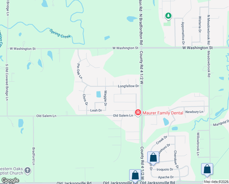 map of restaurants, bars, coffee shops, grocery stores, and more near Longfellow Drive in Springfield