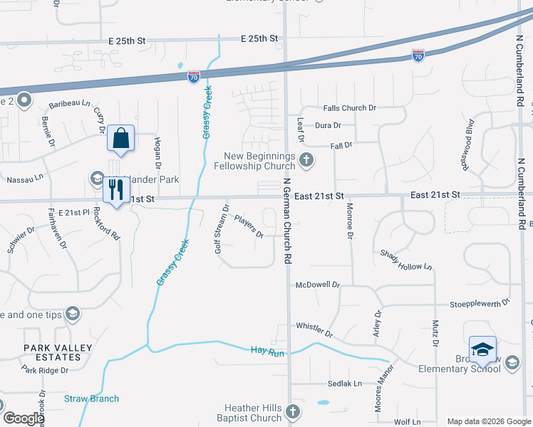 map of restaurants, bars, coffee shops, grocery stores, and more near 2046 Titleist Way in Indianapolis
