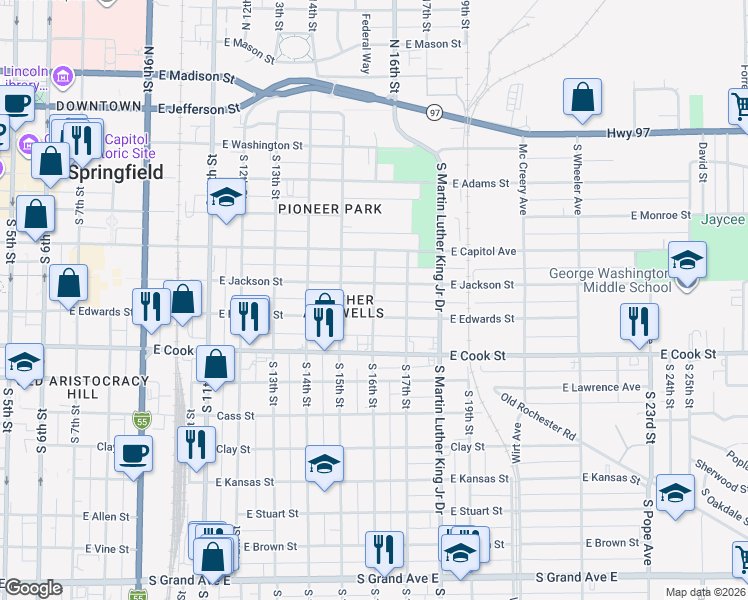 map of restaurants, bars, coffee shops, grocery stores, and more near 549 South 16th Street in Springfield