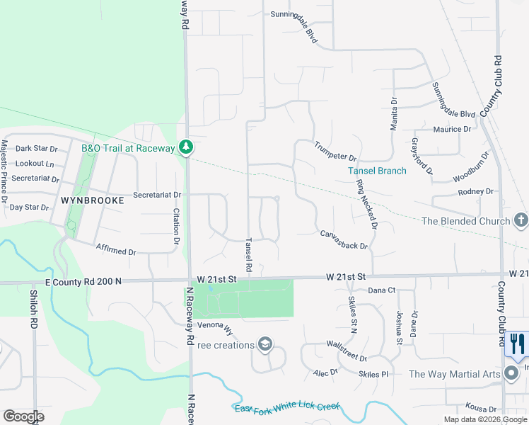 map of restaurants, bars, coffee shops, grocery stores, and more near 2251 Walnut Ridge Lane in Indianapolis