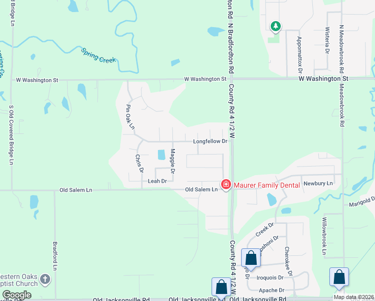 map of restaurants, bars, coffee shops, grocery stores, and more near Longfellow Drive in Springfield