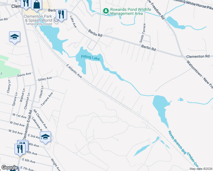 map of restaurants, bars, coffee shops, grocery stores, and more near 27 Overington Avenue in Clementon