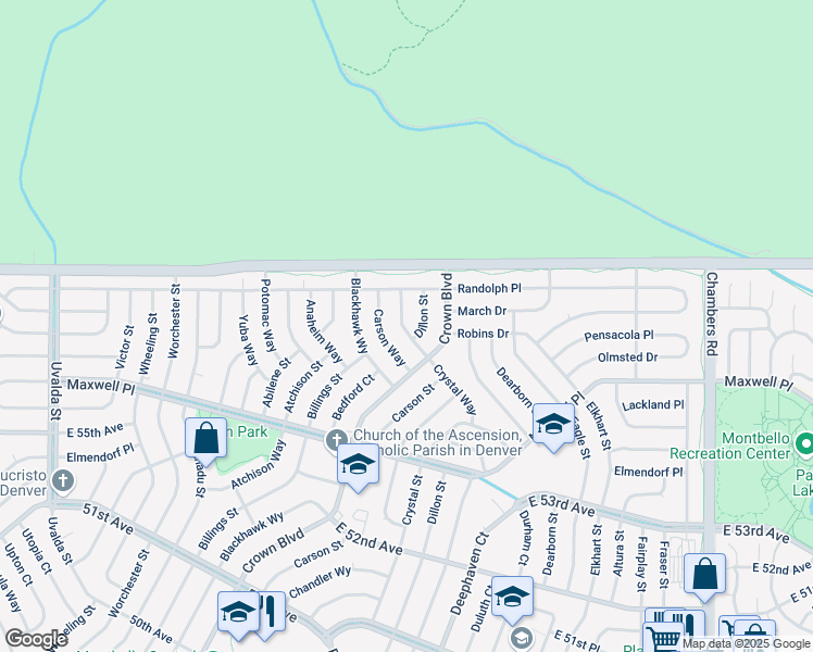 map of restaurants, bars, coffee shops, grocery stores, and more near 5554 Crystal Way in Denver