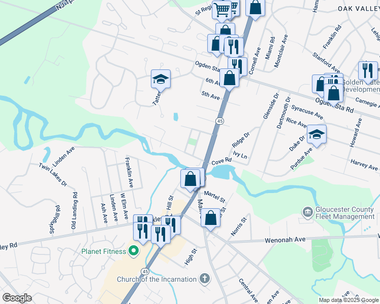 map of restaurants, bars, coffee shops, grocery stores, and more near 16 1st Avenue in West Deptford