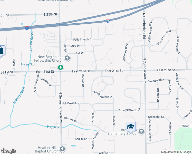 map of restaurants, bars, coffee shops, grocery stores, and more near 2044 Sweet Blossom Lane in Indianapolis