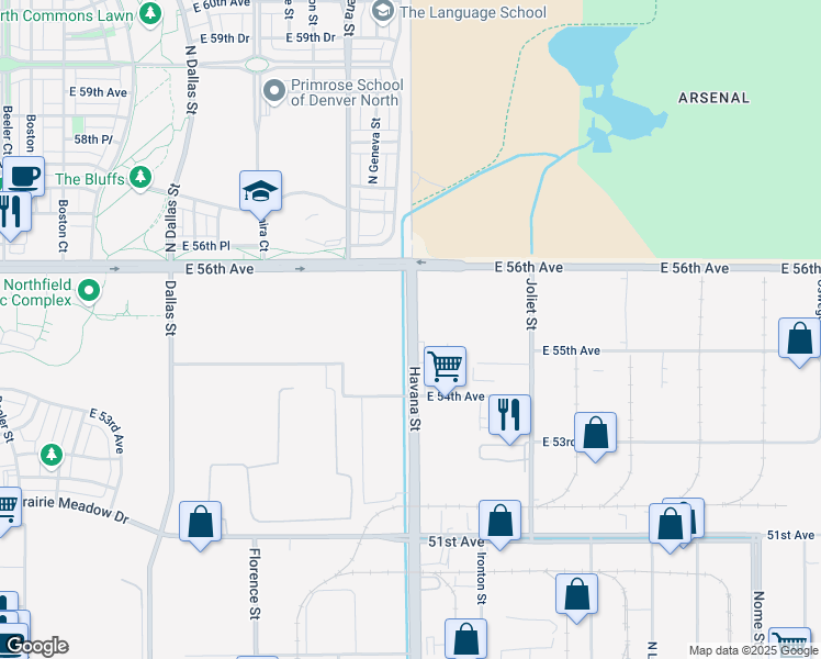 map of restaurants, bars, coffee shops, grocery stores, and more near 5200-5500 Dayton Street in Denver