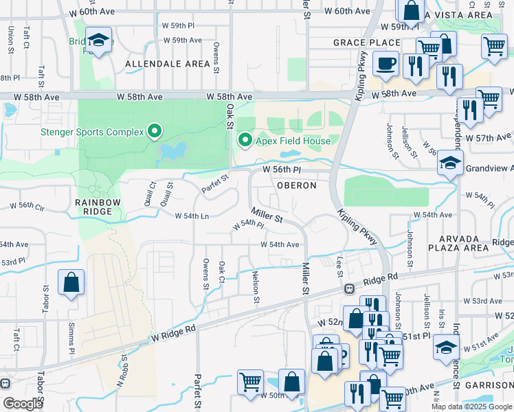 map of restaurants, bars, coffee shops, grocery stores, and more near 10330 West 55th Lane in Arvada