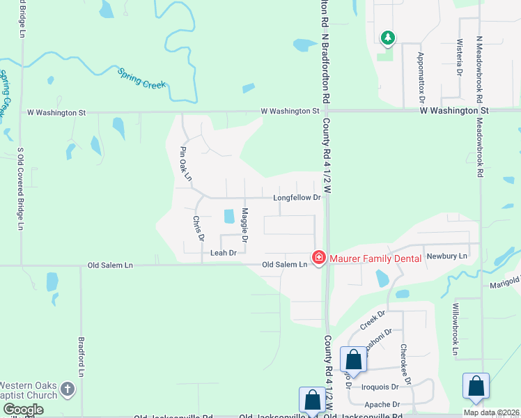 map of restaurants, bars, coffee shops, grocery stores, and more near Longfellow Drive in Springfield