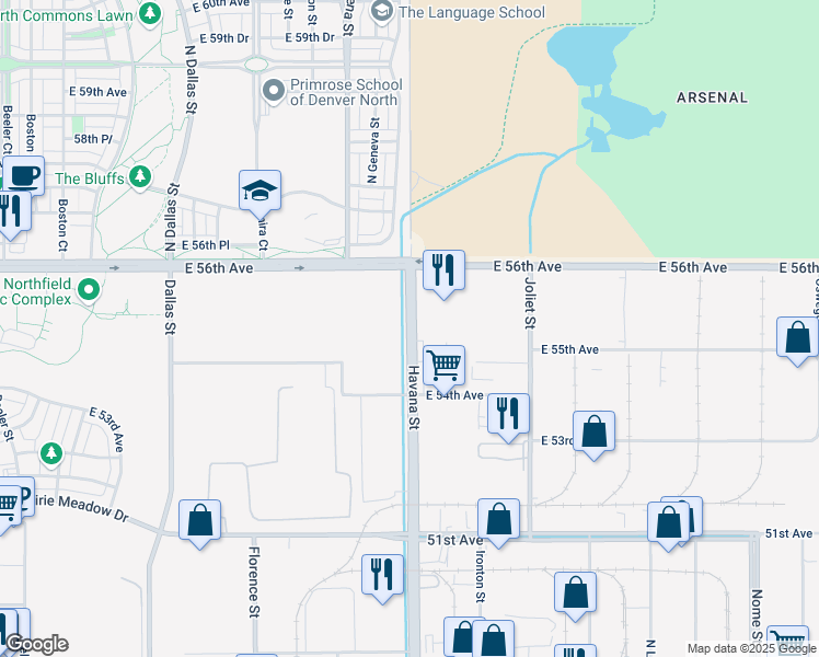map of restaurants, bars, coffee shops, grocery stores, and more near 5503 Havana Street in Denver