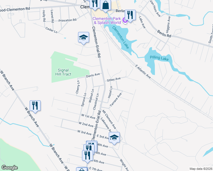map of restaurants, bars, coffee shops, grocery stores, and more near 165 Erial Road in Clementon