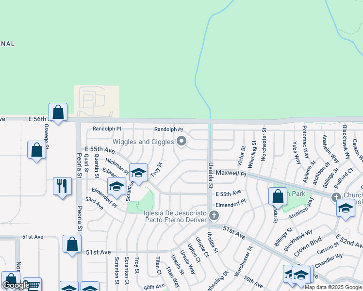 map of restaurants, bars, coffee shops, grocery stores, and more near 12930 Pensacola Place in Denver