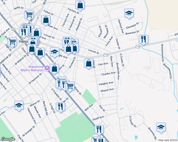 map of restaurants, bars, coffee shops, grocery stores, and more near 3 Fair Avenue in Hanover