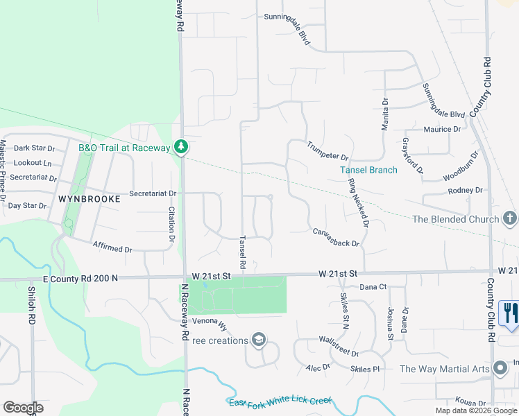 map of restaurants, bars, coffee shops, grocery stores, and more near 2251 Walnut Ridge Lane in Indianapolis