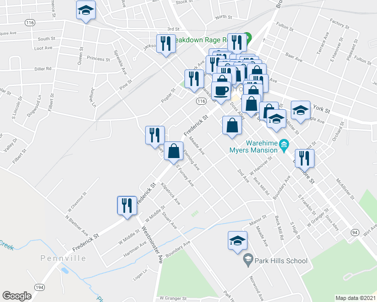 map of restaurants, bars, coffee shops, grocery stores, and more near 10 Fleming Avenue in Hanover